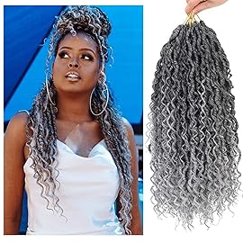 8 Packs Curly Faux Locs Crochet Hair, 22 Inch Goddess Locs Crochet Hair Hippie Synthetic Braids, Boho Style Crochet Braids (22 Inch, 8 Packs, TGray)