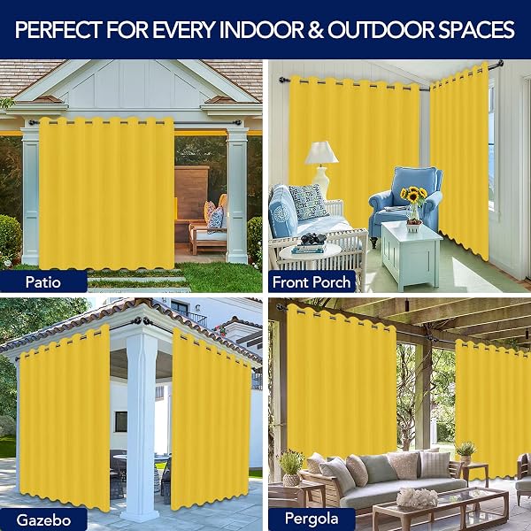 PureFit Outdoor Curtains for Patio Waterproof Weatherproof, UV and Fade Resistant Outside Curtains for Gazebo, Front Porch, Pergola, Sun Blocking Privacy Curtain, 120W x 95L inch, 1 Panel, Yellow - 5