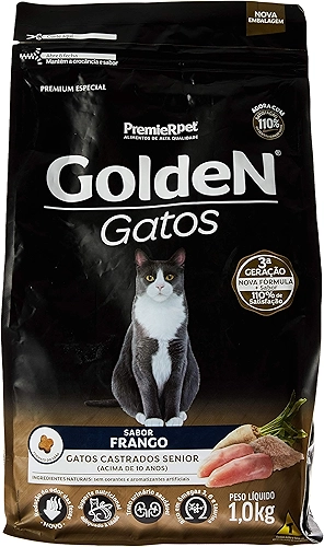 Premier Pet, Ração Golden para Gatos Sênior Castrados sabor Frango - 1kg