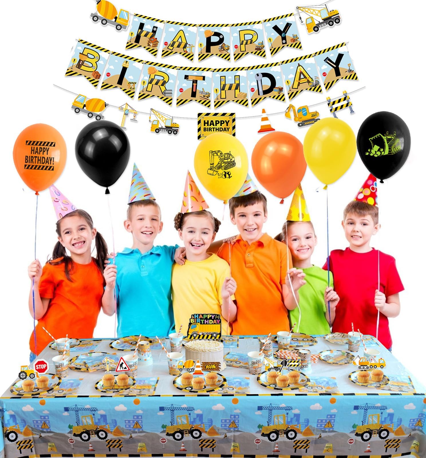 Bymivofun Set Di Forniture Per Feste Compleanno Di Costruzione, Per 16 Ospiti, Carta Ingegneria Veicolo Auto Da Costruzione, Per Bambini Decorazione Festa Di Compleanno A Tema Doccia