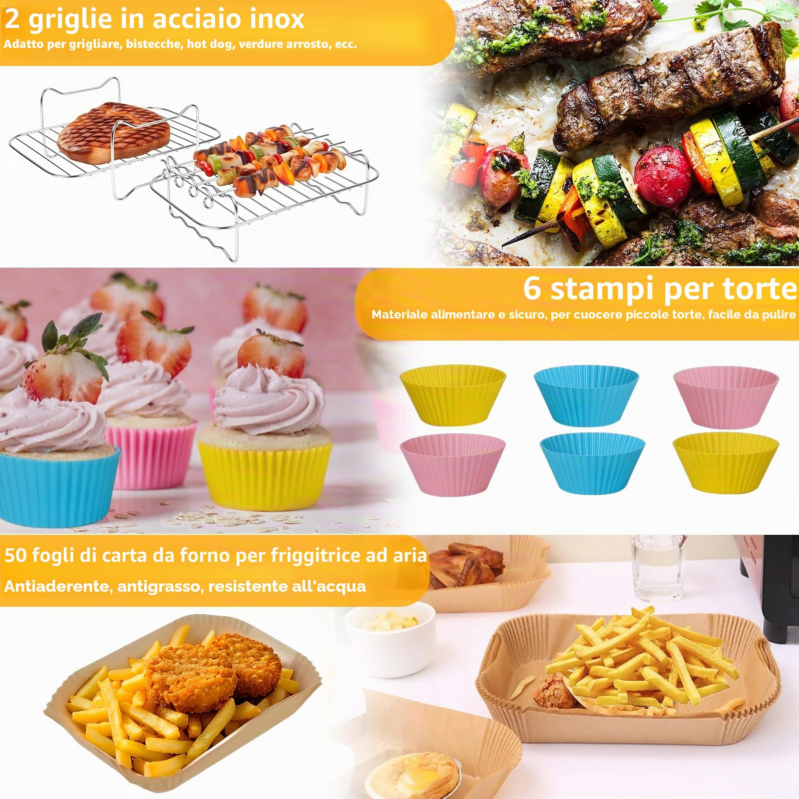 Set di accessori per friggitrice ad aria calda Ninja AF400EU/AF451EU 9,5L, Airfryer in silicone per friggitrice ad aria calda Ninja AF400EU/AF451EU 9,5L, set di accessori per friggitrice ad aria calda