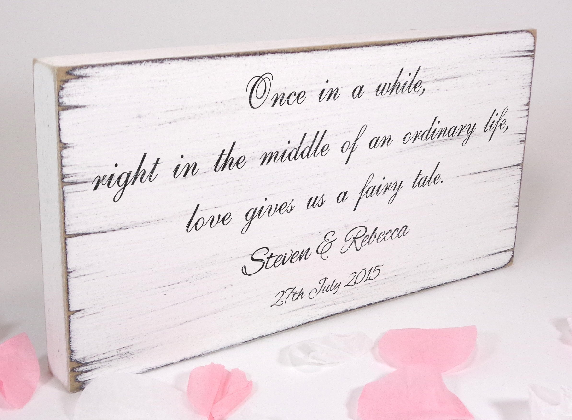 TheSignSmithUK Personalised - Fairytale - Free Standing White Vintage Wedding Sign - Shabby & Chic