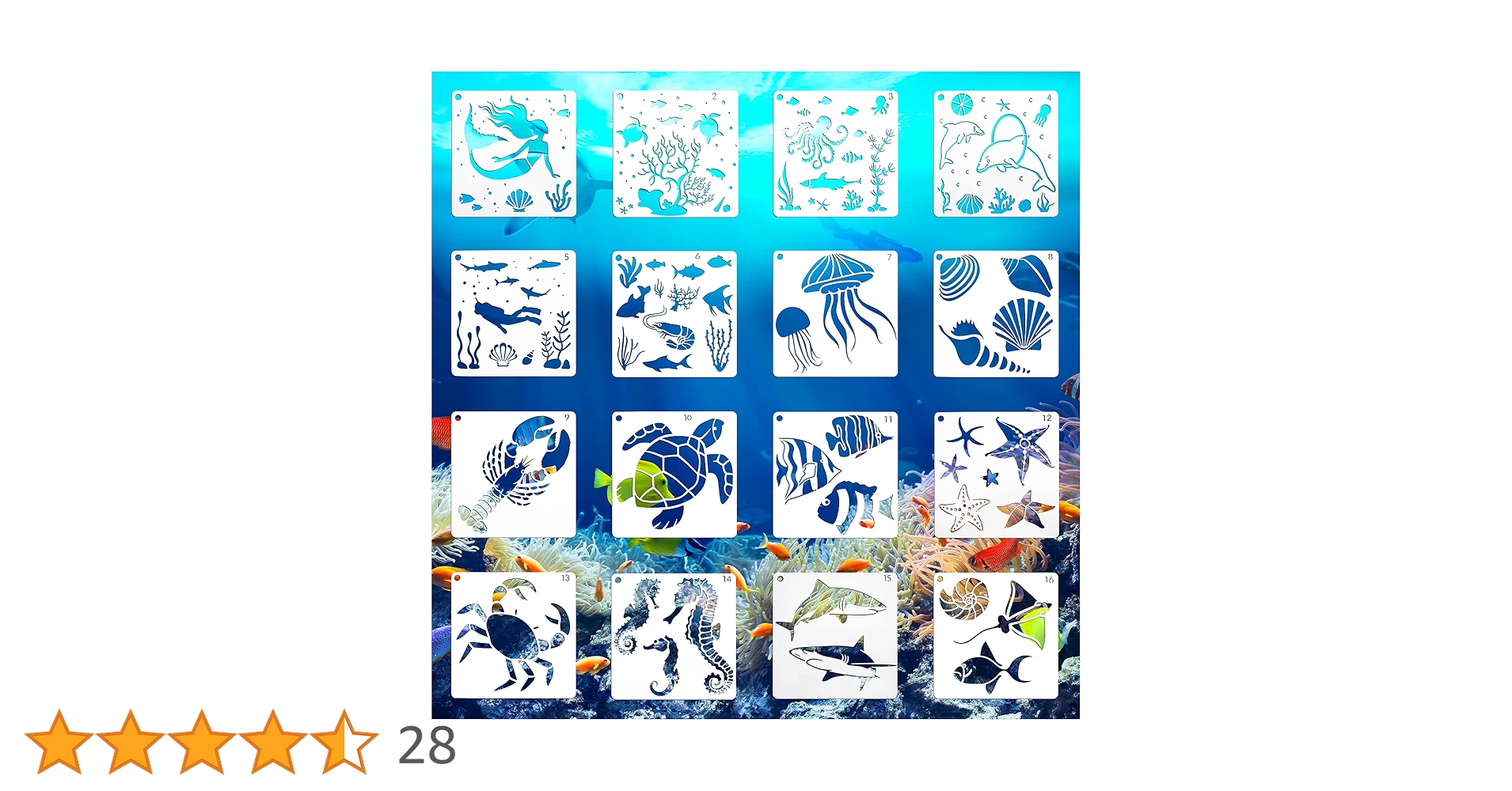 Amazon.co.jp: RONIXIL 海の生き物ステンシル 16枚 再利用可能 海の