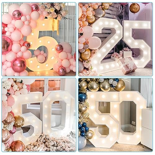 Miniatura 8 de Números iluminados de marquesina de 3 pies, números de mosaico grandes para marco de globos, letras iluminadas de marquesina para decoraciones de