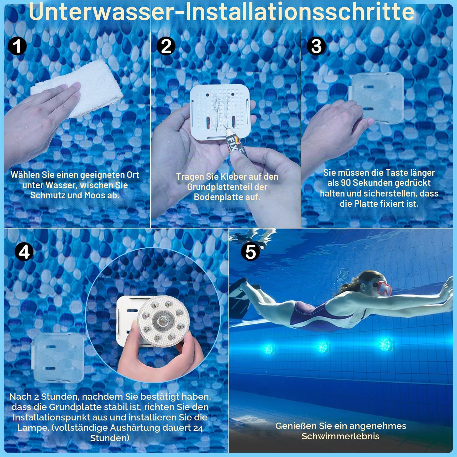 idyl light Poolbeleuchtung Unterwasser, Wiederaufladbar Unterwasser Licht Led mit Fernbedienung, Wasserdicht Pool lichter,Teichbeleuchtung für Pool Badewanne, Aquarium, Brunne, Party Deko, 2 Stück