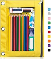 Vista 18 de Forvencer Estuche para lápices de 3 anillas, estuche transparente con cremallera suave, bolsa de lápices de gran capacidad con 3 ojales reforzados