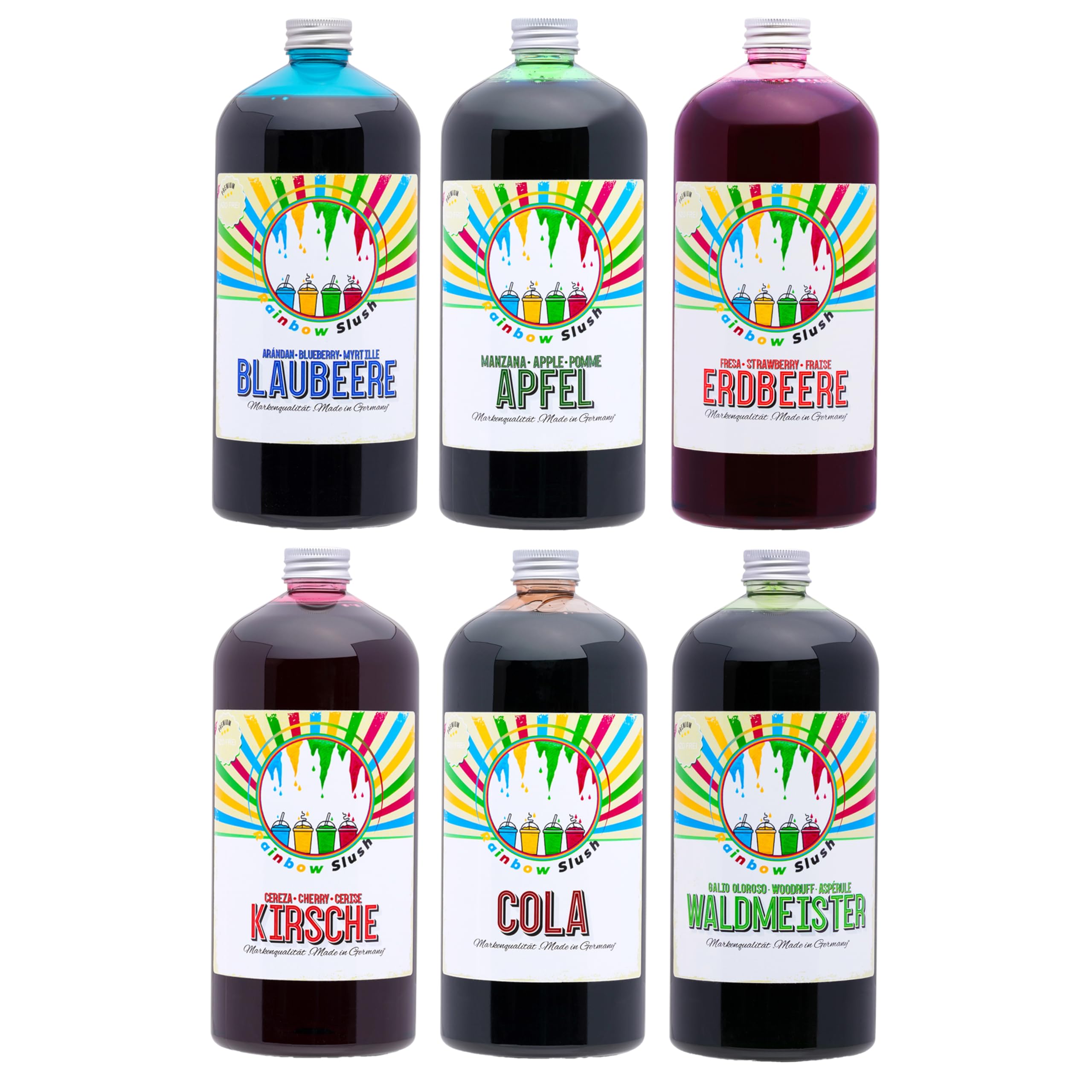 Rainbow Slush Sirup AZO FREI | 6x1 Liter Flasche | Konzentrat für Slushy Maker Eis Slushmaschinen Eismaschinen Getränke 1:5 bis 1:20 (6xGemischt)