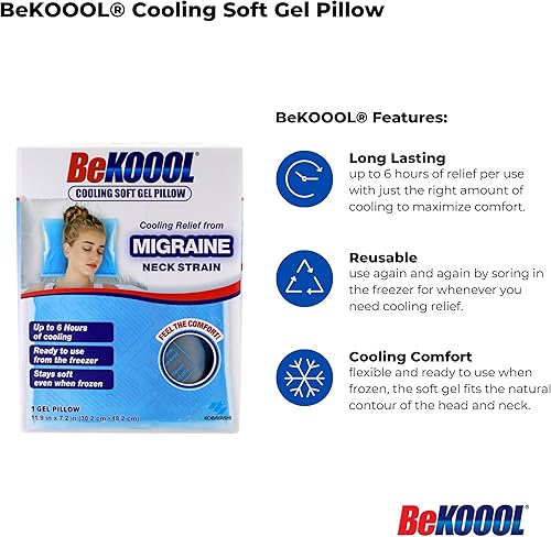 Miniatura 4 de BeKOOOL Almohada de gel suave refrescante  Alivio refrescante reutilizable de migrañas, tensión del cuello y fiebre  Hasta 6 horas de enfriamiento,