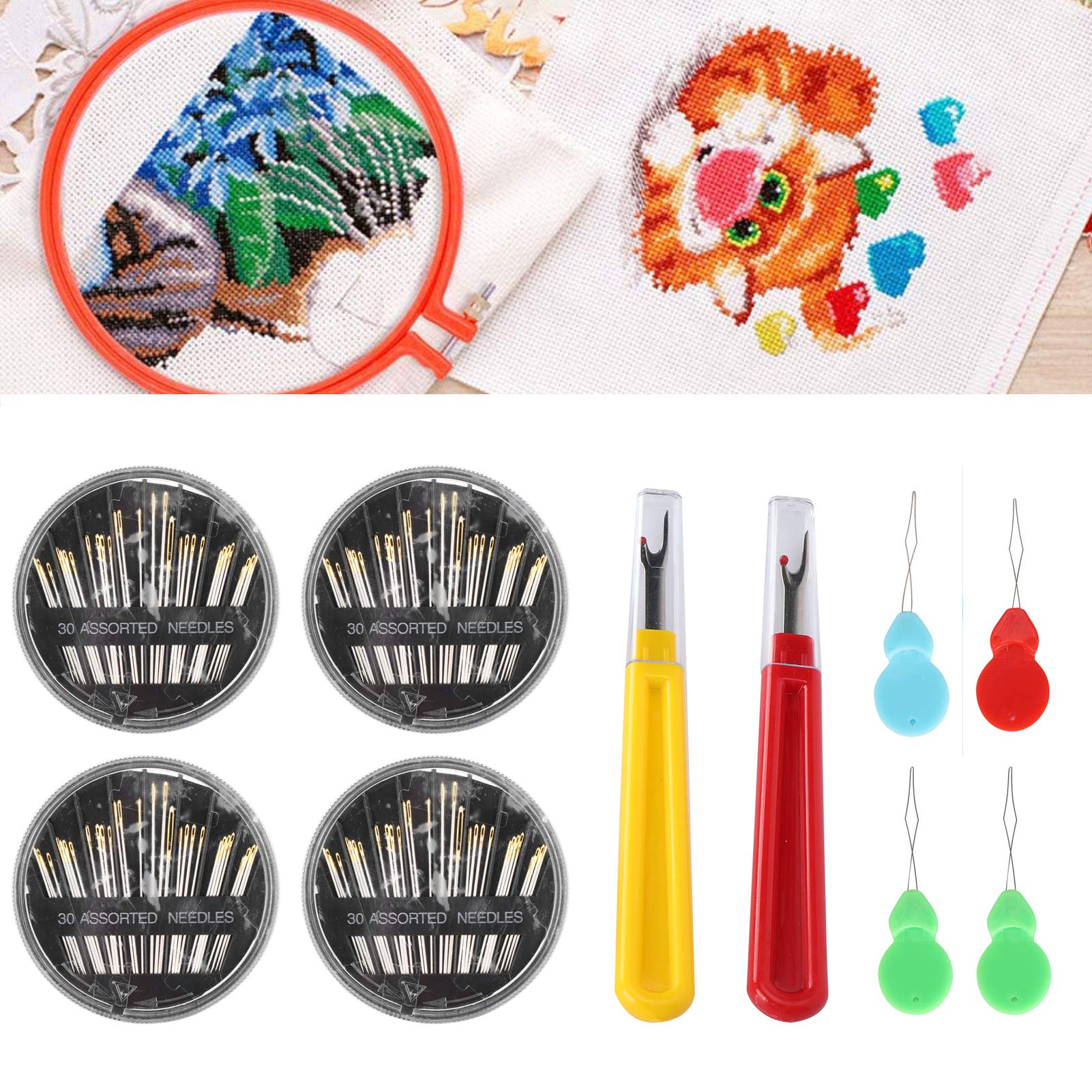 Aiguilles Couture, 30 Pièces Aiguilles à Enfiler Automatiques, 6 Tailles Aiguille à Coudre Avec 1 Boîte à Aiguilles En Bois, Aiguilles Auto-Enfilantes Pour Débutant, Personnes Aveugles Et âgées