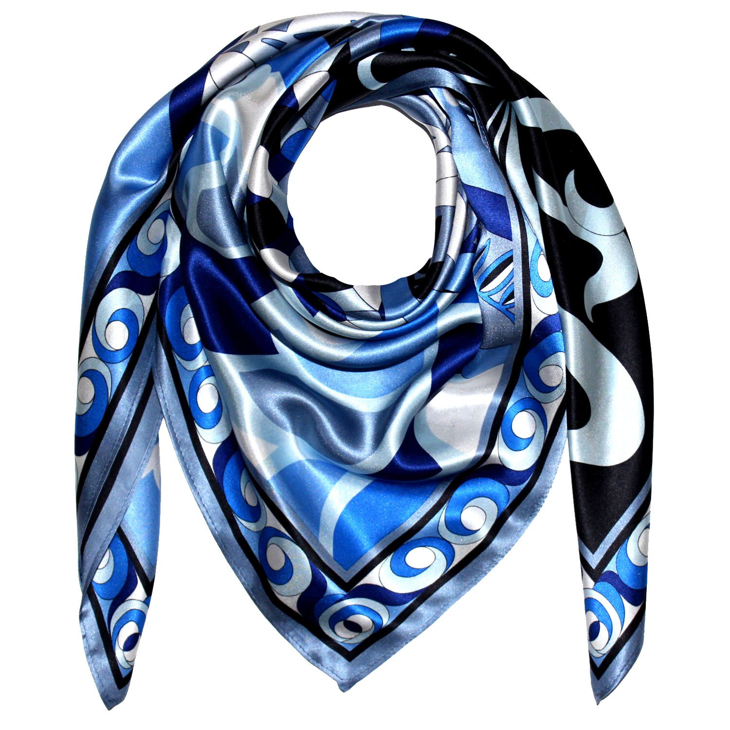 Lorenzo Cana Luxus Seidentuch aufwändig bedrucktes Tuch 100% Seide 90 cm x 90 cm harmonische Blau Farben Damentuch Schaltuch 89156