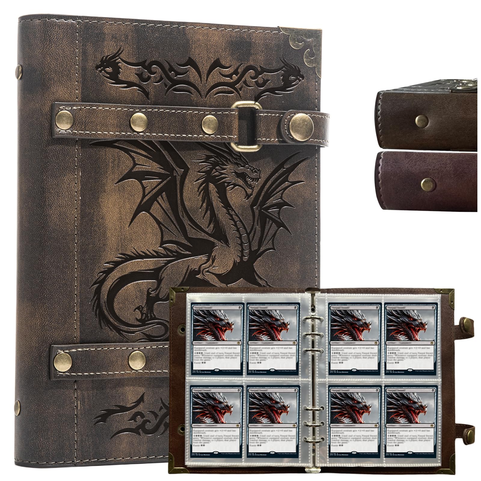 Ddfe X1-Dragon-Khaki Trading Card Binder – 4-Pocket 240 Cards,Sturdy Card Collection Album