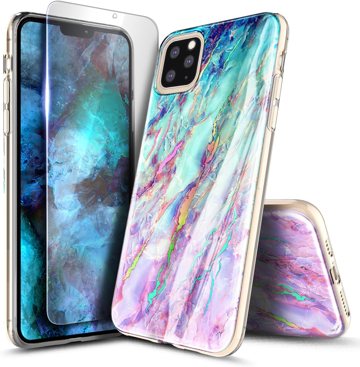 Designed for iPhone 11-Pro-Max Case, Marble Nova | with Tempered Glass Screen Protector | Ultra Slim Thin Glossy Stylish Protective Phone Cover image 5