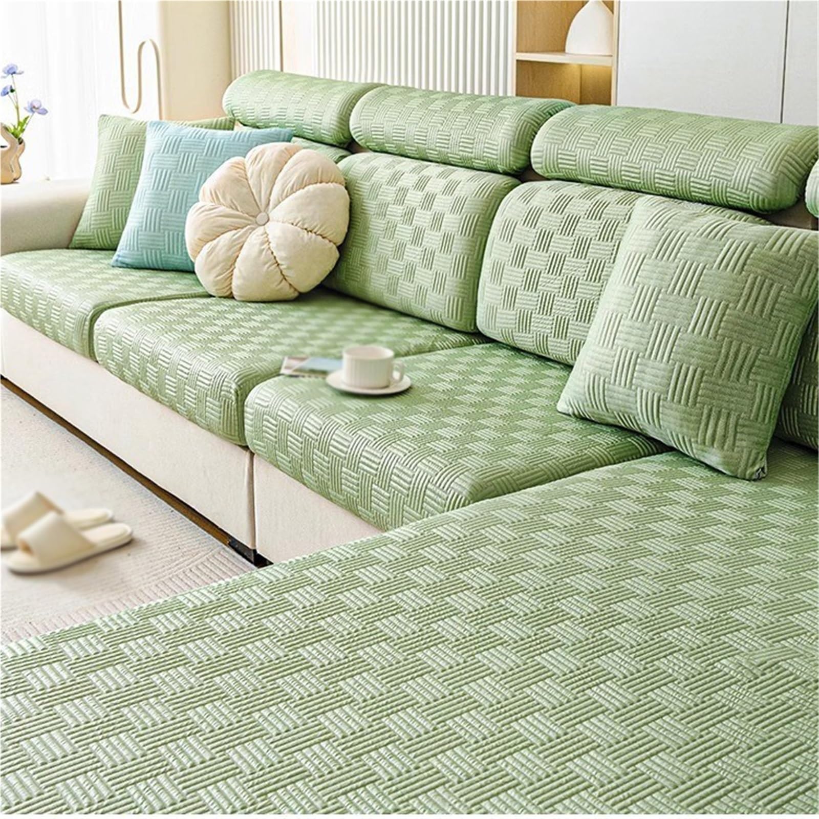 Funda de cojín de sofá elástica de seda de hielo refrescante Jacquard Verde