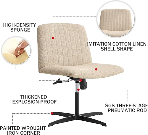 Miniatura 7 de Goujxcy Silla de oficina en casa, moderna silla de escritorio de tela de terciopelo copetudo, silla giratoria ajustable para oficina en casa, silla
