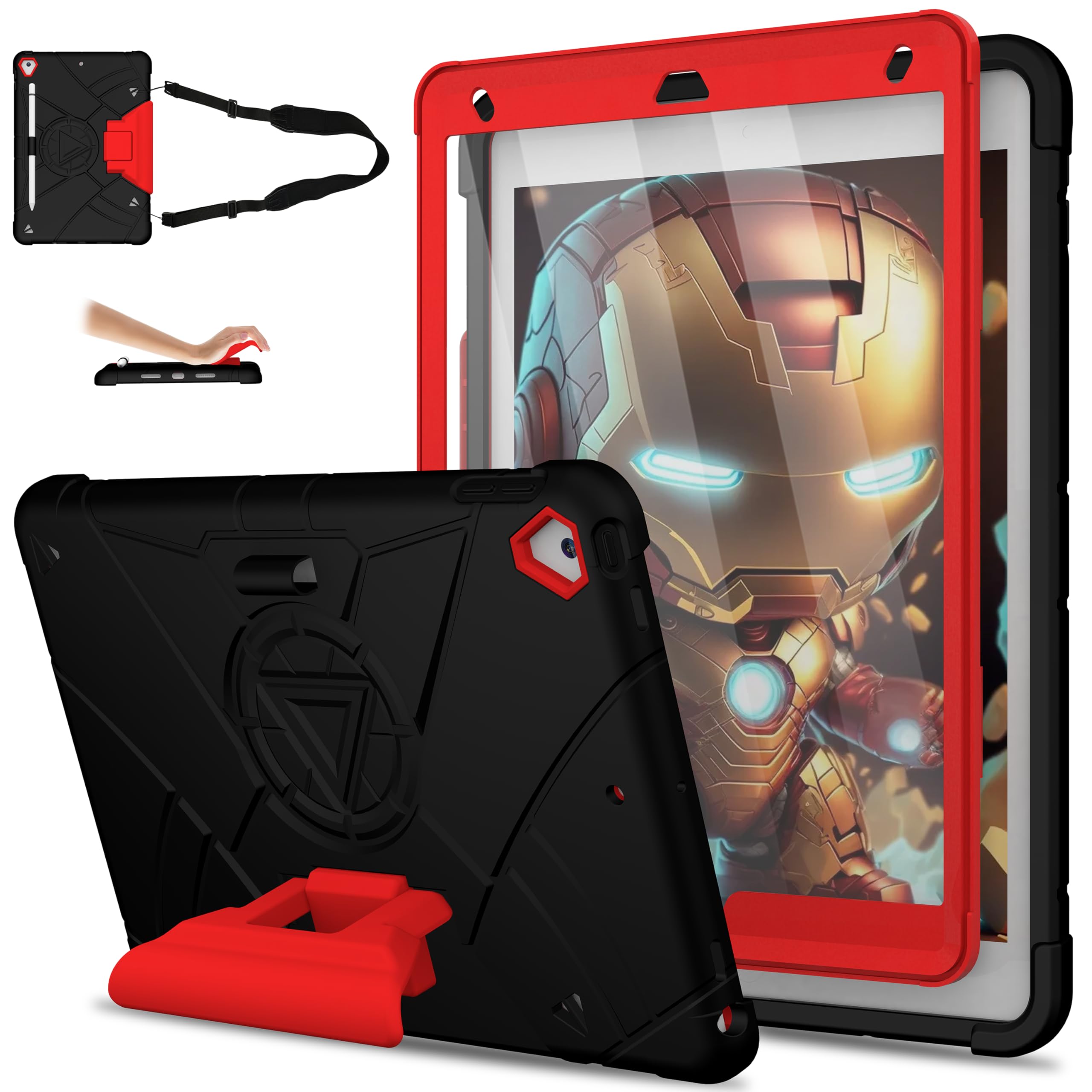 Andnary Case for iPad 9th/8th/7th Generation 10.2 inch, Heavy Shockproof Cover with Screen Protector/180° Rotating Handle/Bracket/Pen Holder/Shoulder