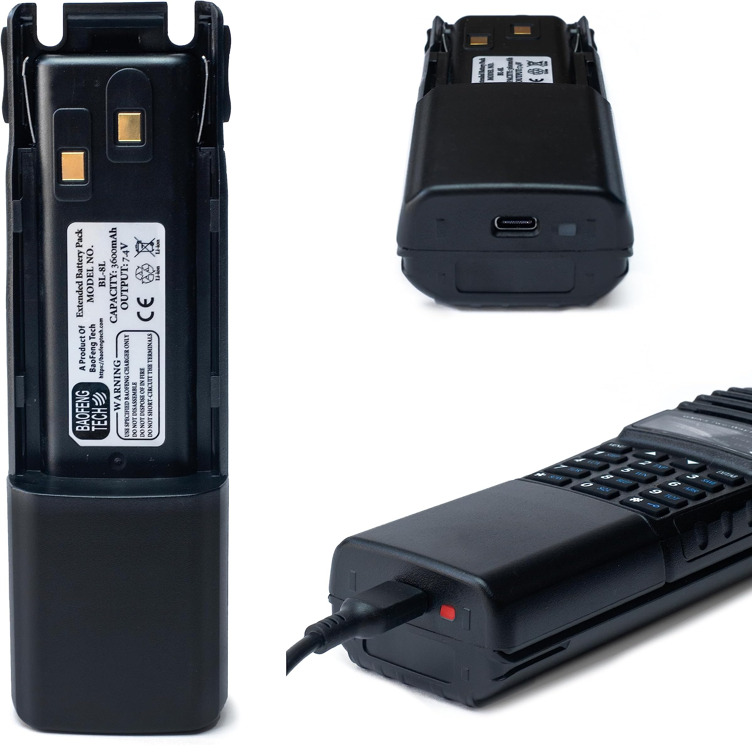 BTECH BL-8L 3600mAh Li-ion USB-C Charging OEM Replacement Battery Pack for BaoFeng & BTECH UV-82 Series Radios, Compatible with GMRS-V2, MURS-V2, UV-82HP, UV-82C