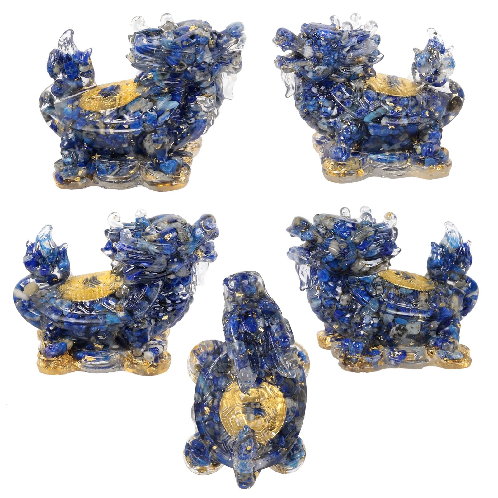 KYEYGWO Pack of 2 Dragon Turtle Crystal Statue Resin Animal Figures Collectible Figurine Feng Shui Ornament for Prosperity Wealth Good Luck Lapis Lazuli - Image 4