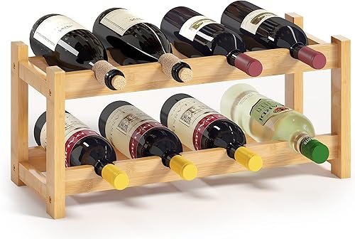 Miniatura 8 de BAMEOS Bamboo Wine Rack, 2 Tier Wine Racks Countertop Storage, Wine Bottle Holder Wine Rack freestanding Floor for Kitchen, Bar, Pantry, Wine