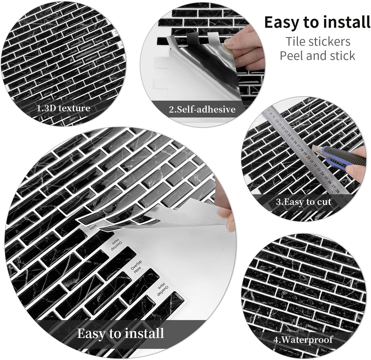 3D Wall Sticker Peel and Stick, Thicker Design Self-Adhesive Tile Backsplash for Kitchen and Bathroom, 11.87"x11.87" 3D Stickers