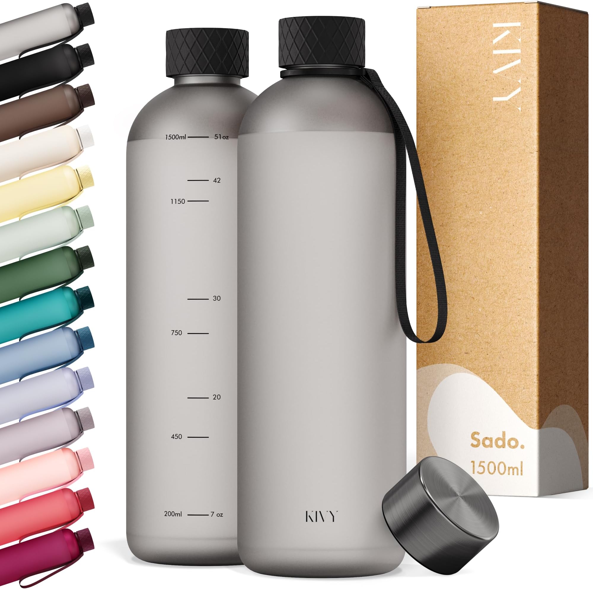 KIVY 64 oz Large Water Bottle [Lightweight Unbreakable] Suitable for Backpack and Cup Holder for Travel Sports School - Straw Free Black Water Bottle - 64 oz Water Bottles