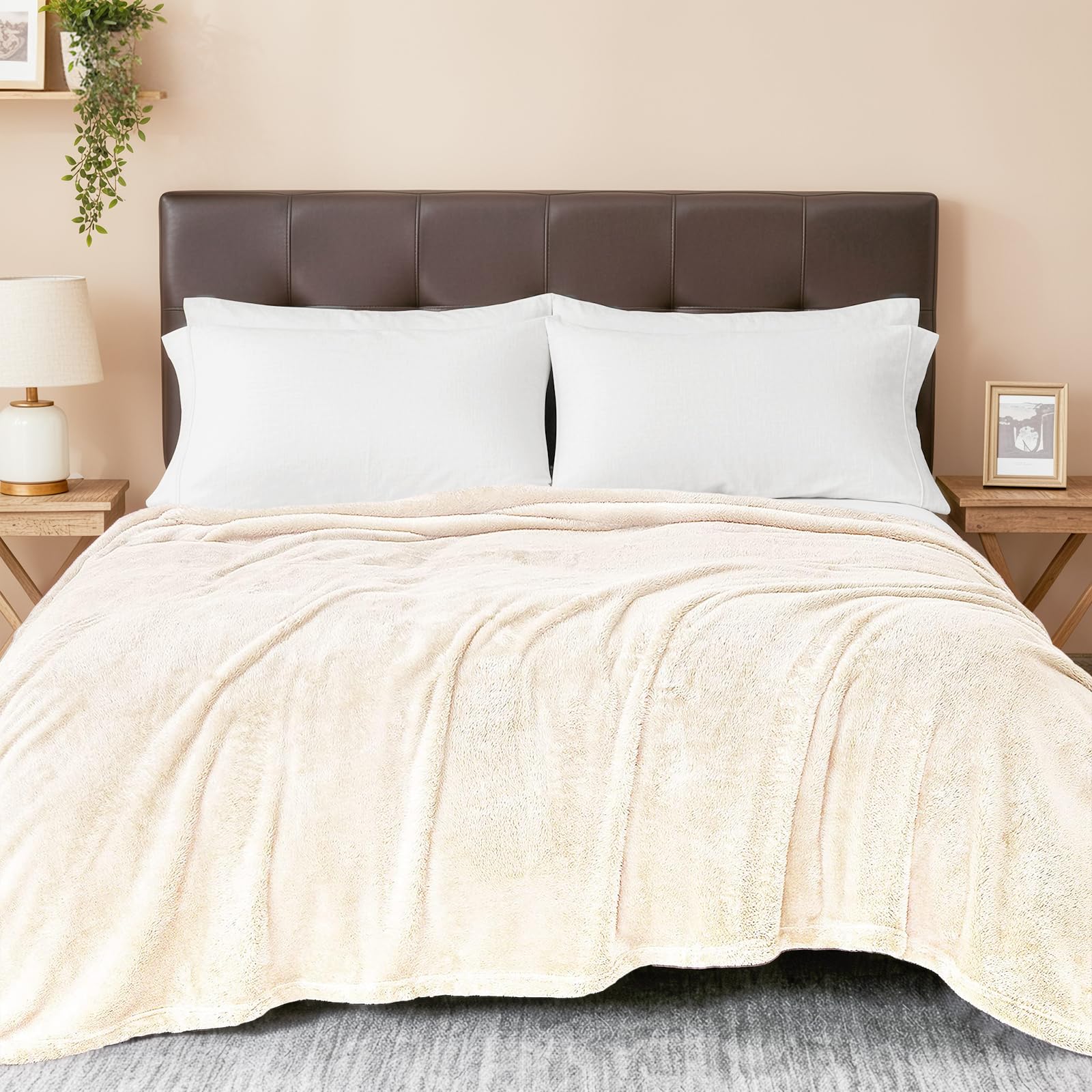 Exclusivo Mezcla Plush Fuzzy Fleece Bed Blanket Queen Size, Super Soft, Fluffy and Warm Blankets for Couch, Bed, All Season (Ivory, 90x90 inches)