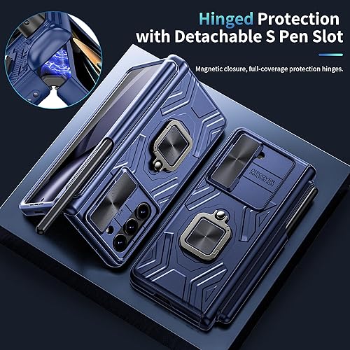 Miniatura 2 de WSKEN Funda para Samsung Galaxy Z Fold 5 con soporte para S Pen protección de bisagra cubierta de cámara deslizante soporte magnético de anillo de