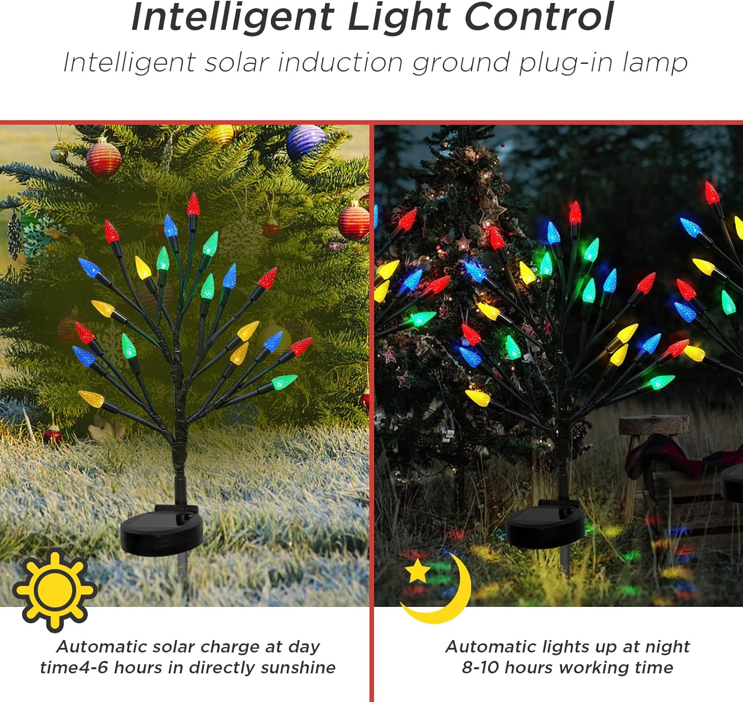 Christmas Outside Decorations Solar Garden Lights Outdoor,2PACK 40LED Multicolor C6 Strawberry Path Decor with Xmas Party Gifts Decor,Solar Christmas Candy Lights for Home Holiday Decor