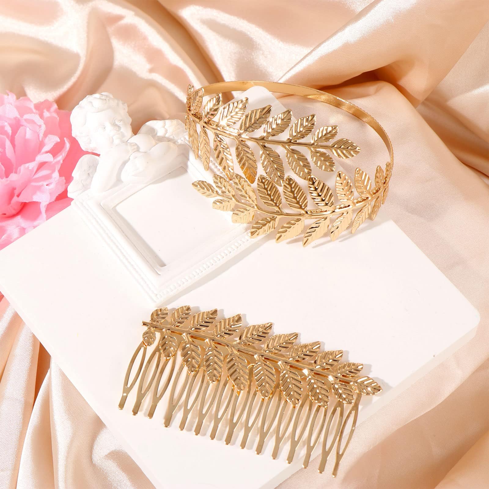 ZTING Goddess Costume Accessories Set - Gold Leaf Bangle, Earring, Armband & Hair Clips - Image 4