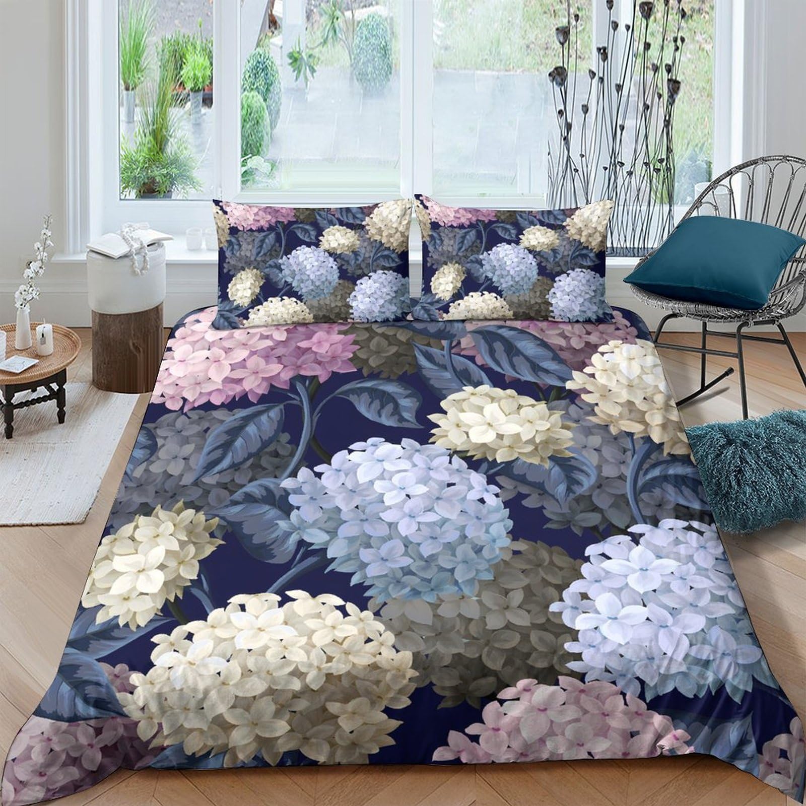 Ctjqhvkz Style-10 3D Printed Hydrangea Floral Fitted Sheet Microfiber Soft Breathable Watercolor Blossom Mattress Cover For Bedroom Guest Room Decor Single（135X200cm）