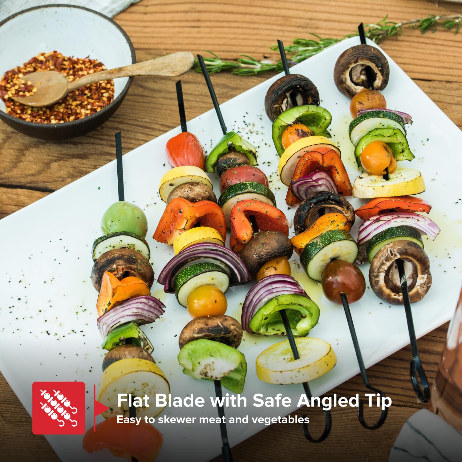 Shish Kabob - Juego de brochetas, superficie antiadherente, fácil de limpiar, 1 soporte elevado y 6 brochetas, accesorio plegable para parrilla y campamento, negro - 530-0032 3