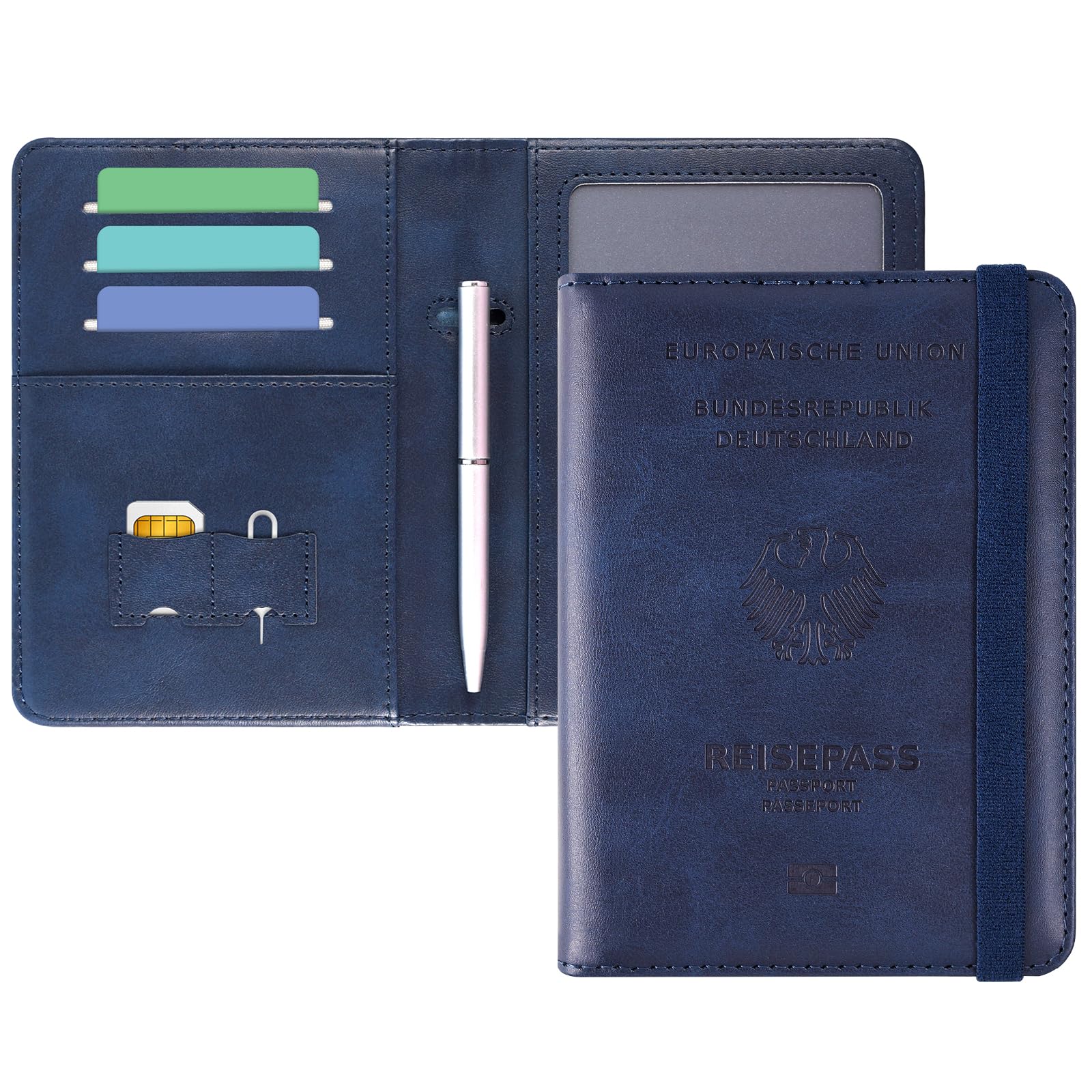 DMLuna Reisepasshülle, Premium-PU-Leder, Reisepass-Brieftasc