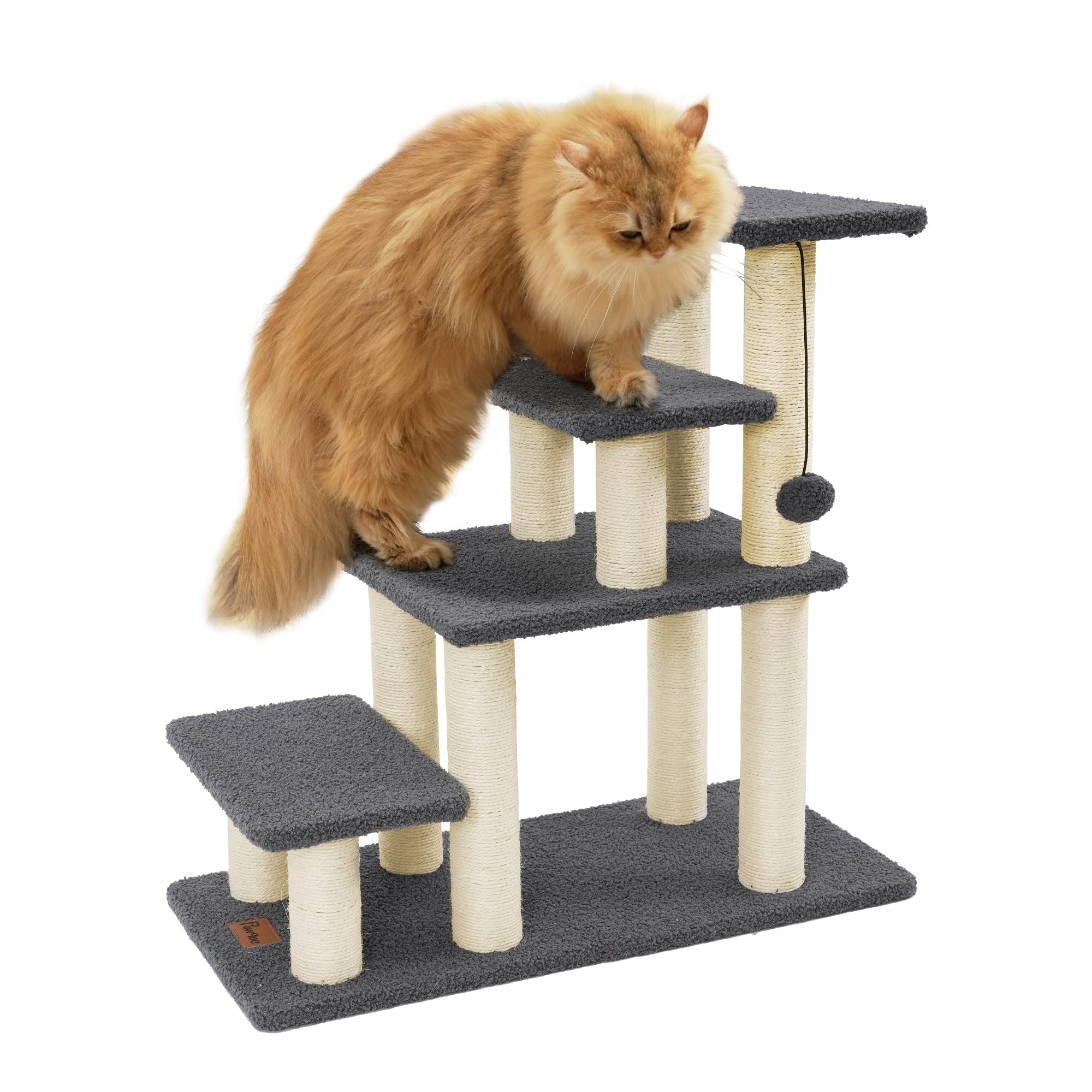 Pawque Dog Stairs & Cat Scratching Post Pet Steps for High Bed Couch, High-Strength Boards Hold up to 150 lbs for Indoor Small Cats Kittens Dogs Climbing Playing, 4 Combination Options, 4 Steps-Grey