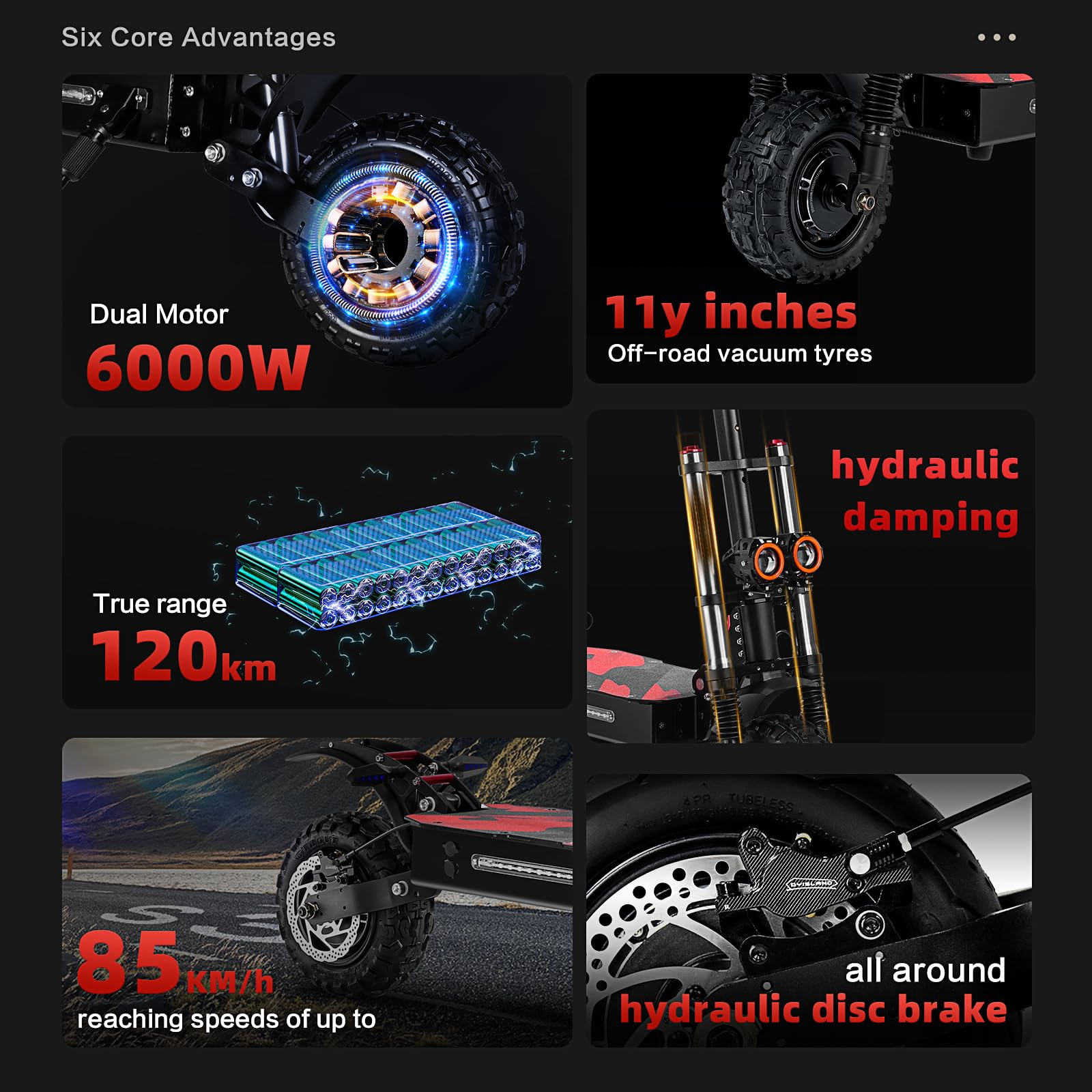 K6 Electric Scooter 6000W Dual Motor 60V38Ah Large Capacity Battery 120KM Range Adult Folding High Performance High Speed Buggy 200KG