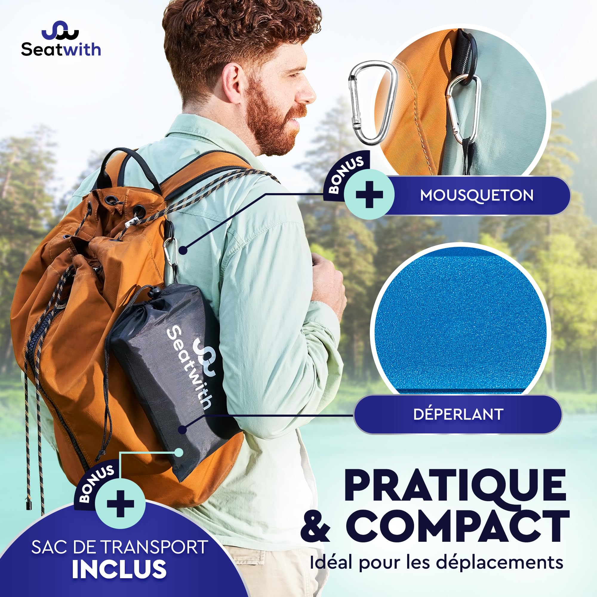 2 Cousins De Siège Pliables Isolants XPE - Ultralégers Pour Camping, Randonnée, Pique-nique - Avec Sac De Transport (Bleu & Noir)