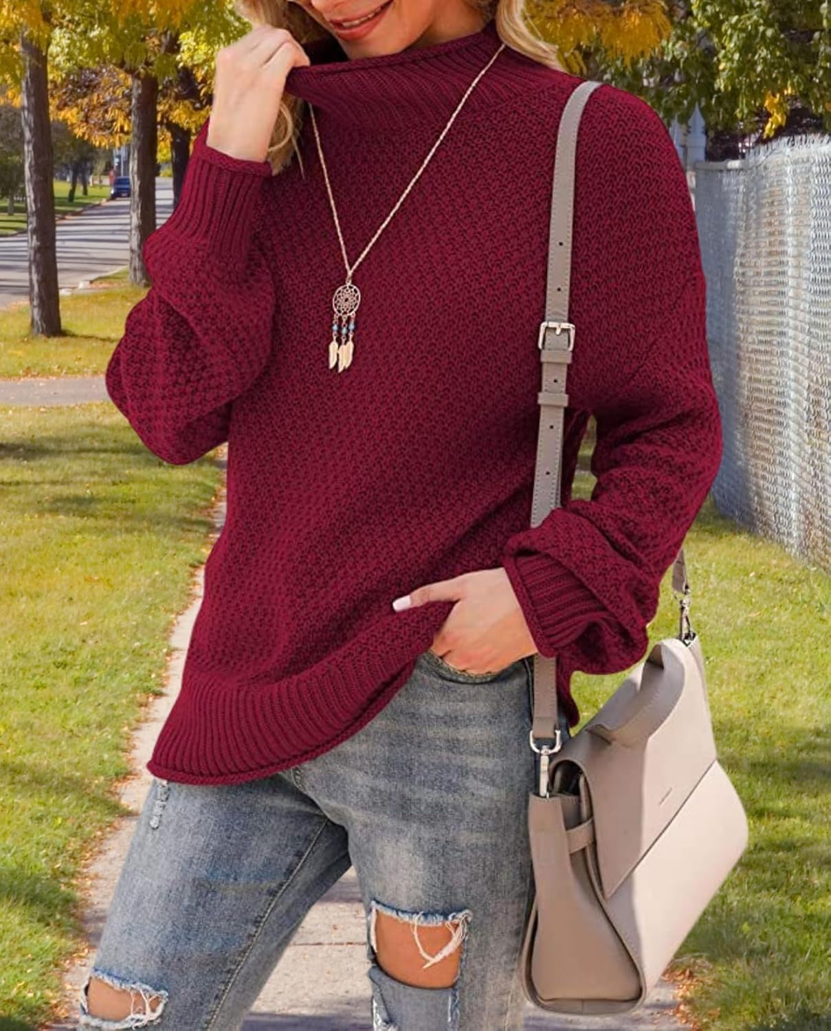 Women's Oversized Turtleneck Pullover Batwing Sleeve Casual Sweater Long Sleeve Warm Top for Vacation Wear - Image 5