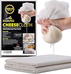 Sufaniq Cheesecloth, Grade 90 (9 Sq Feet), 100% Pure Cotton Reusable Cheese Cloths for Straining, Unbleached Ultra Fine Cheese Cloth Fabric, Premium Butter Muslin Cloth for Straining - (1 Sq Yard)