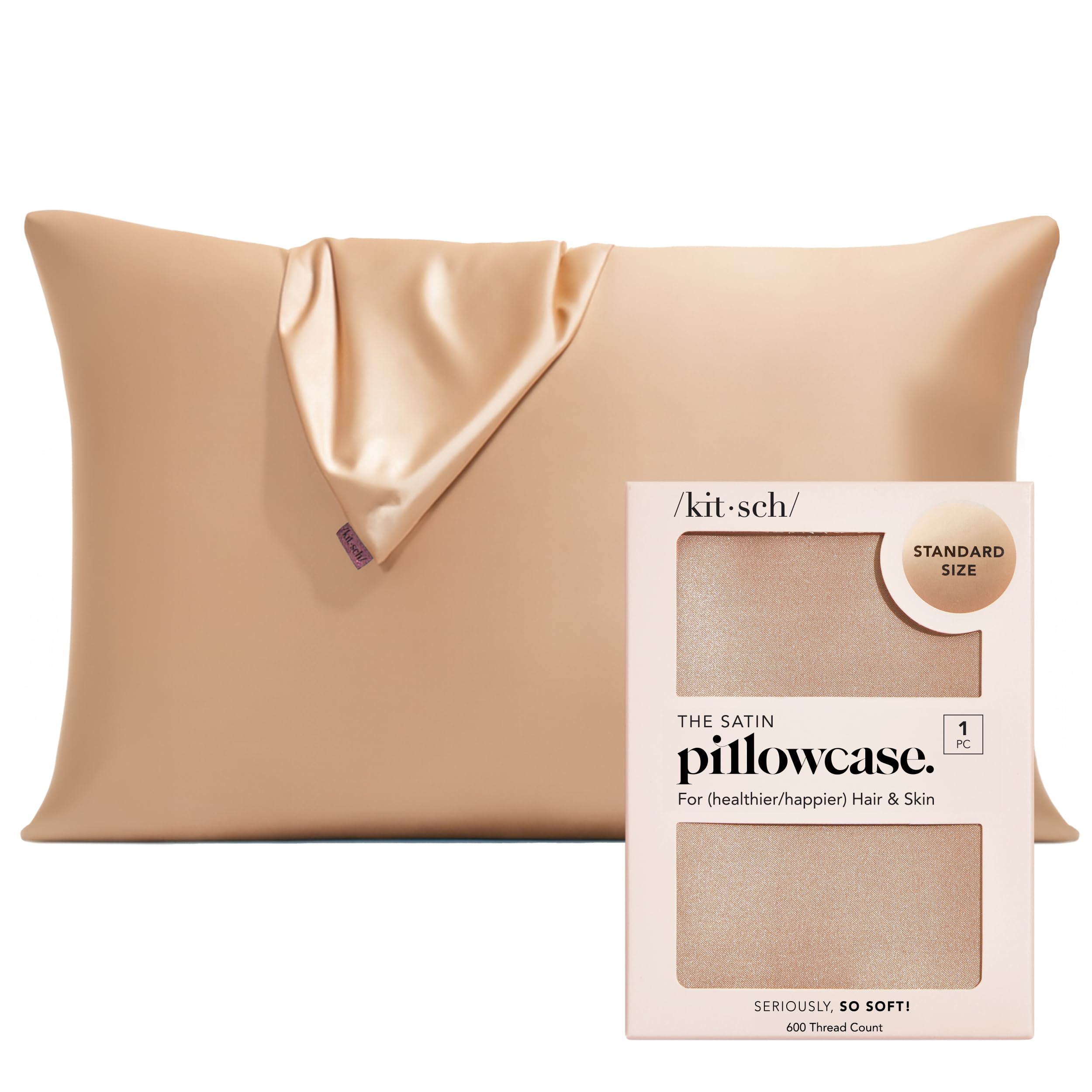 Kitsch Satin Pillowcase for Hair & Skin -Softer Than Silk Pillowcase for Hair & Skin | Cooling Satin Pillowcases with Zipper | Satin Pillow Case Cover | Pillow Cases Standard Queen (Champagne,1 Pack)