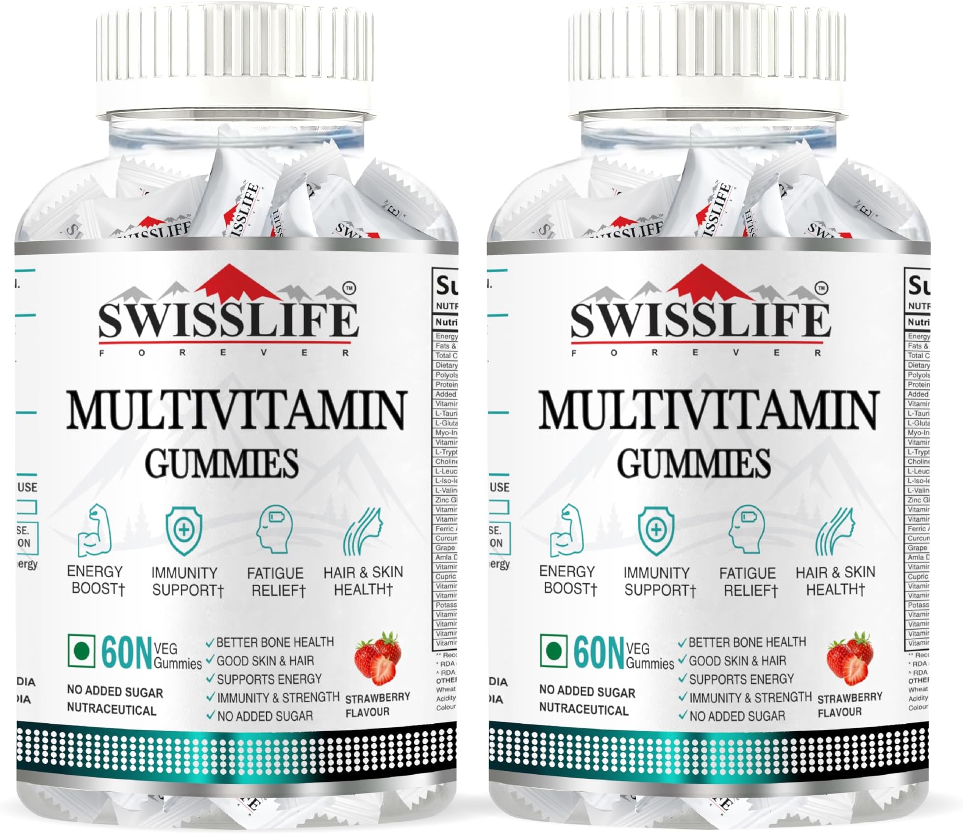 Multivitamin Gummies | Micronutrients Vitamin C,A,D,E,B6,B9,B12 | Sugar-free | Enhances Immunity and Overall Health | Strawberry Flavour for Men & Women (60 Gummies Combo)