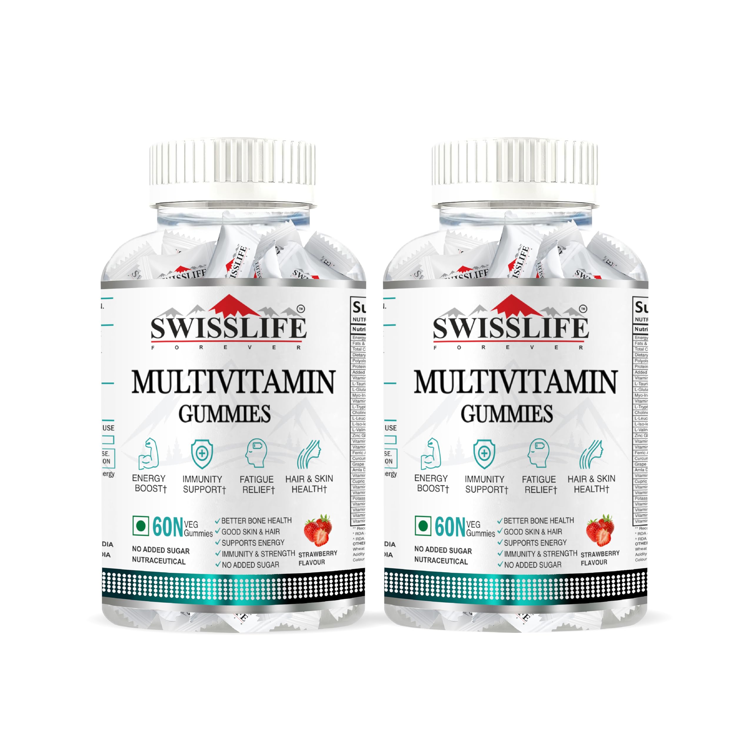 Multivitamin Gummies | Micronutrients Vitamin C,A,D,E,B6,B9,B12 | Sugar-free | Enhances Immunity and Overall Health | Strawberry Flavour for Men & Women (60 Gummies Combo)