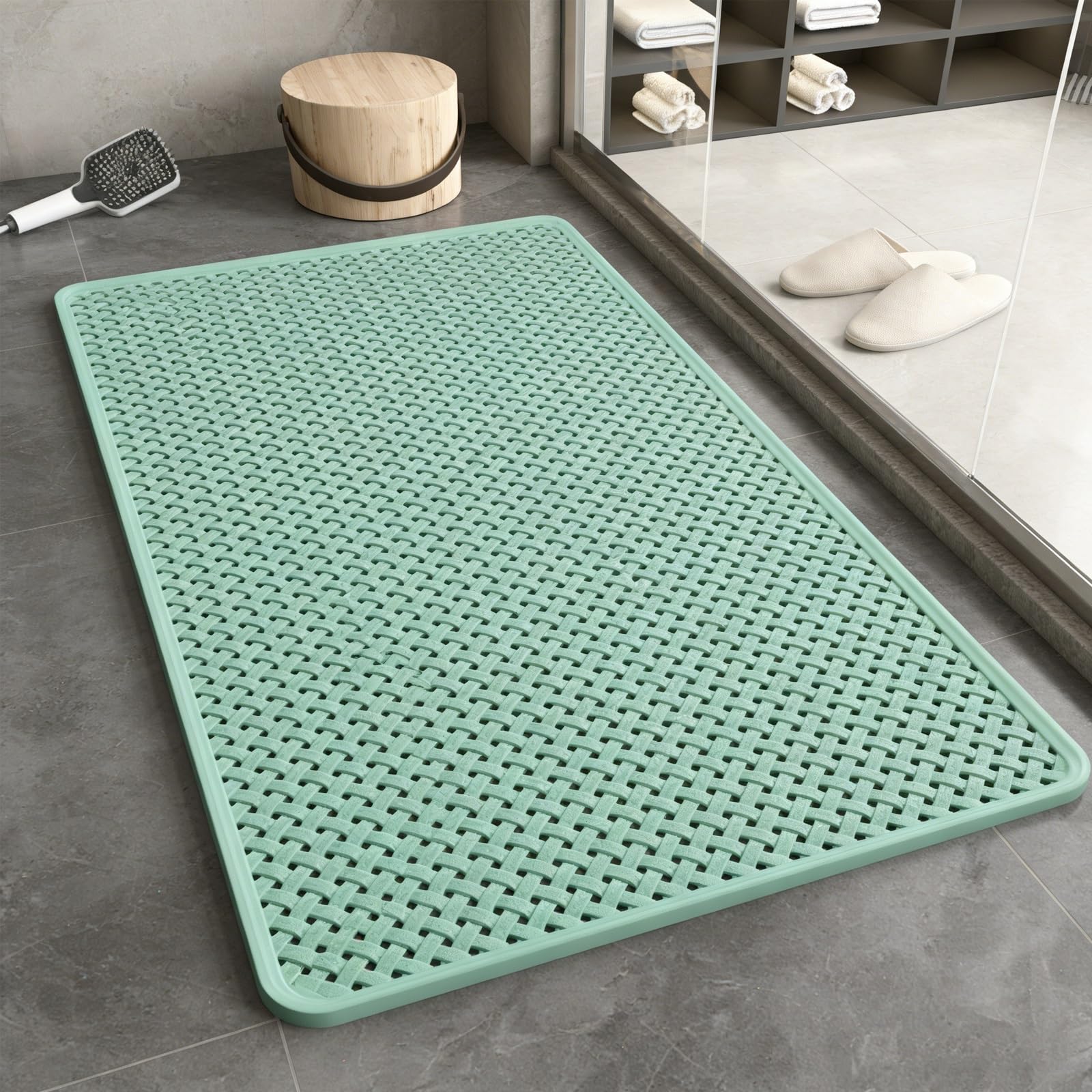 Tappetino antiscivolo per doccia con ventose, tappetino da bagno drenante in TPE, trama intrecciata, ideale per bagno e box doccia, 100 x 40 cm