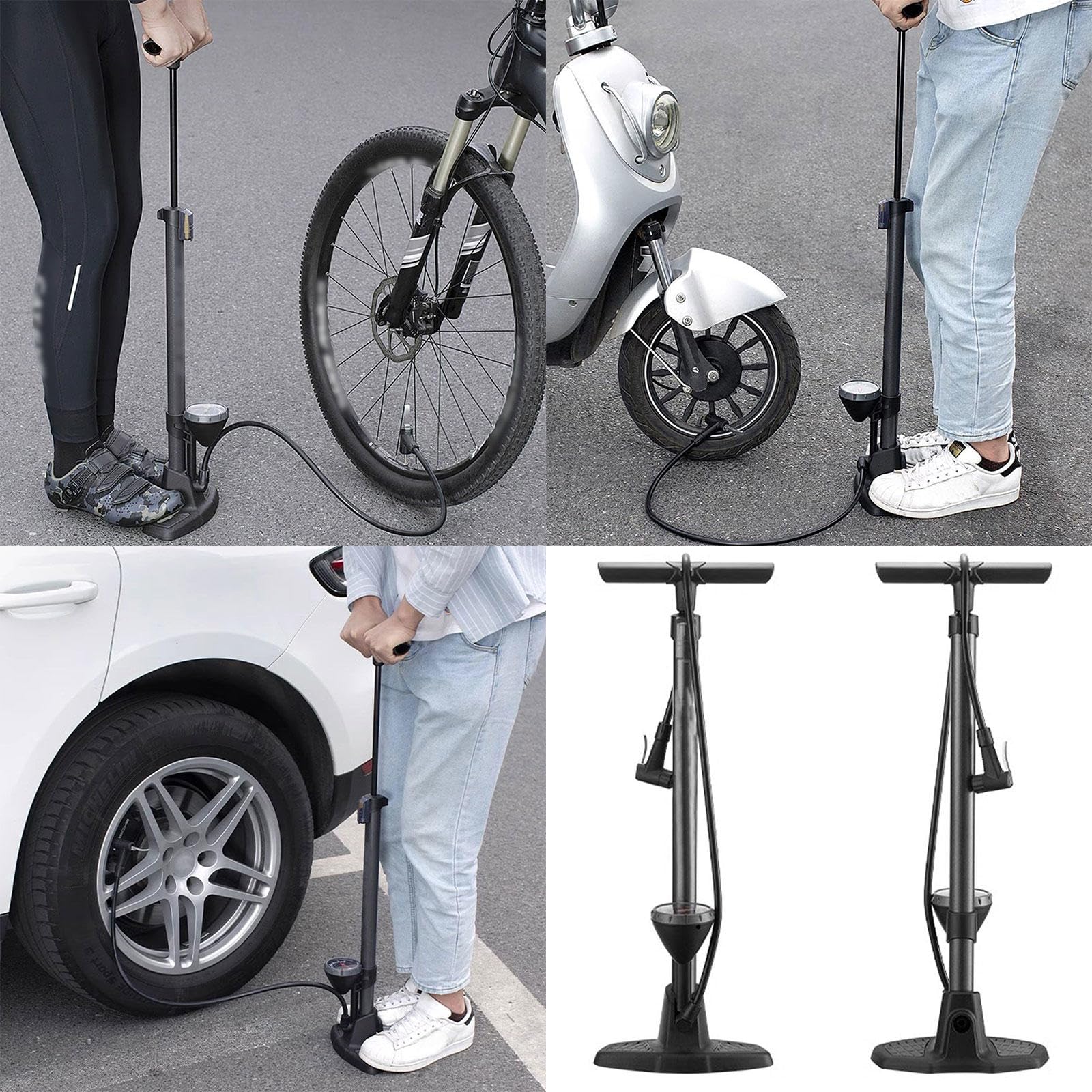 Bomba de Piso para Bicicleta con Manómetro - Se Adapta a Los Tipos de Válvulas Schrader y Presta para Bicicleta de Montaña de Carretera Neumáticos, Pelotas, Globos, Inflables