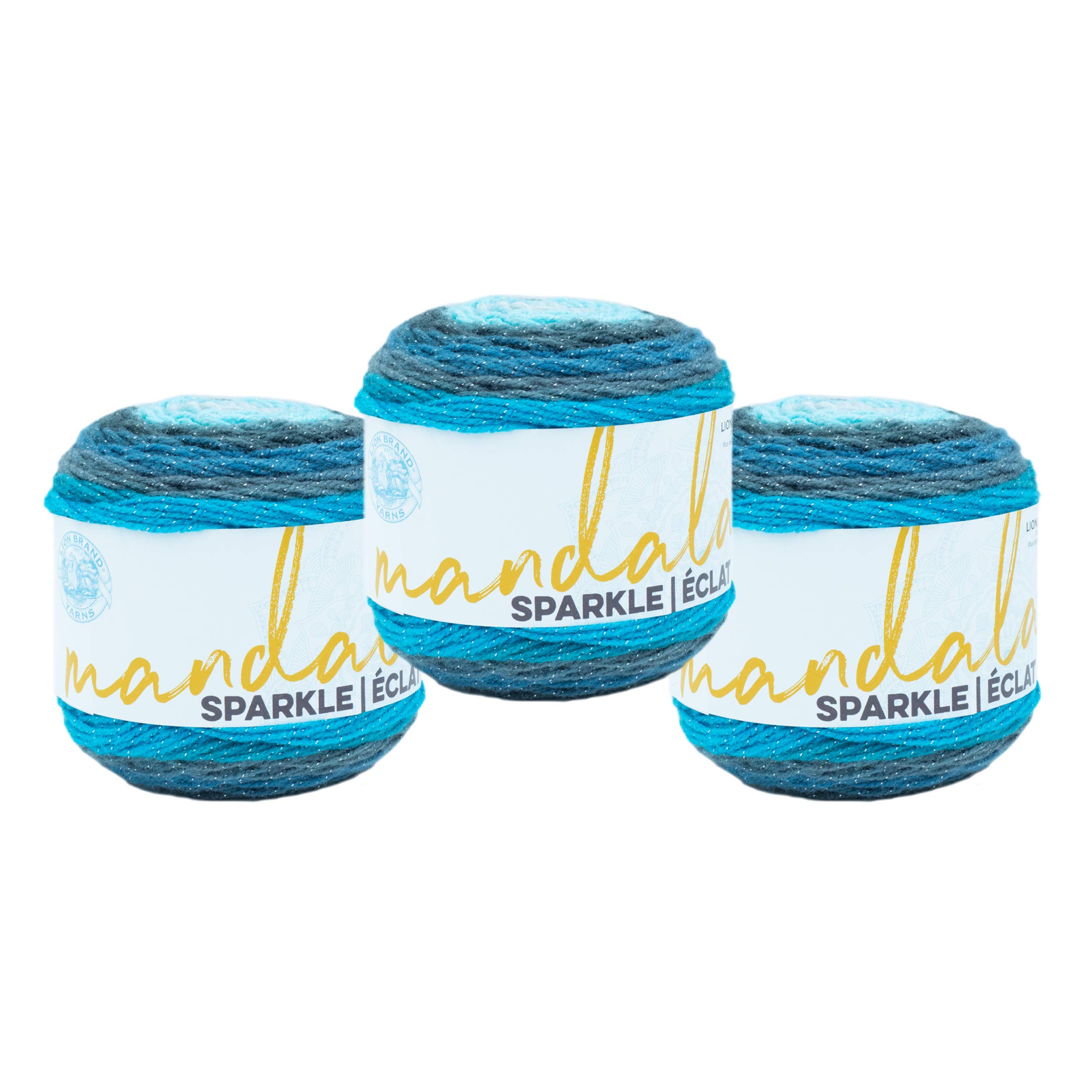 Lion Brand Yarn Aquarius (3 Pack) Mandala Sparkle Yarn,
