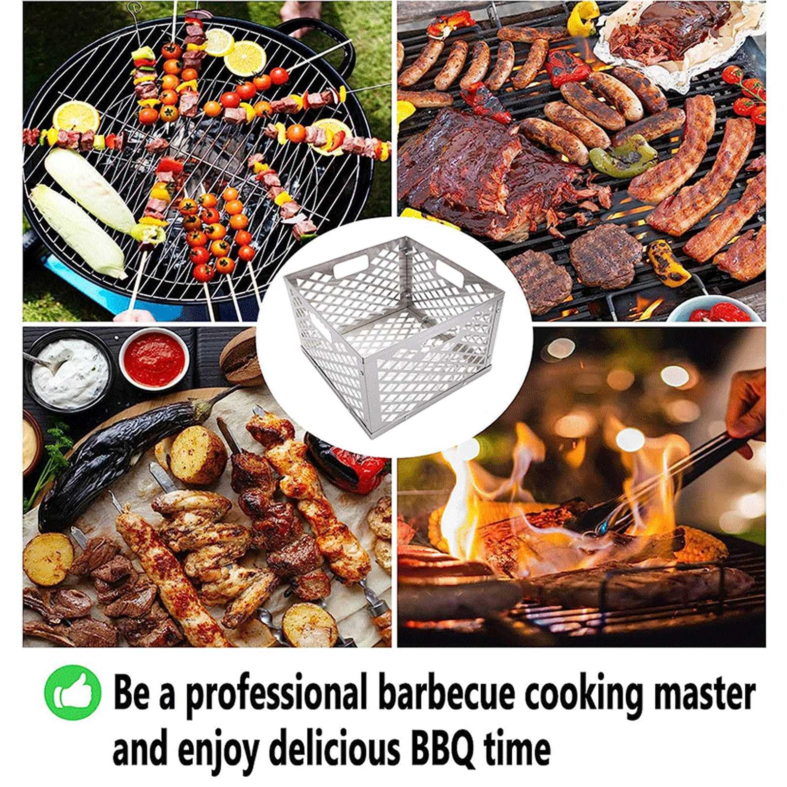 Pssopp Cesta para Fuego de Carbón en Trozos, Soporte Portátil Resistente para Parrilla de Barbacoa de Carbón de Acero Inoxidable para Carbón en Trozos de Barbacoa