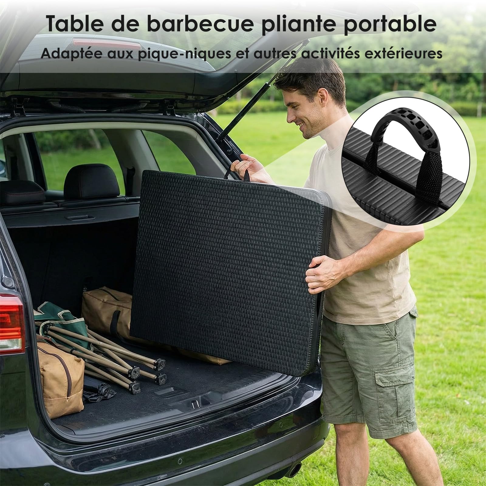 LIFERUN Table de Camping Pliant 180x75 cm,Table de Jardin en HDPE Plastique | avec Poignée, Résistant, Capacité 10 Personnes, Charge Max 150 kg, pour Terrasse et Balcon,Fête ou Plage,Design Rotin-Optique