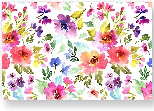 AnyDesign - Mantel individual de papel floral de 50 hojas, mantel individual desechable de flores de acuarela para primavera, colorido, floral,