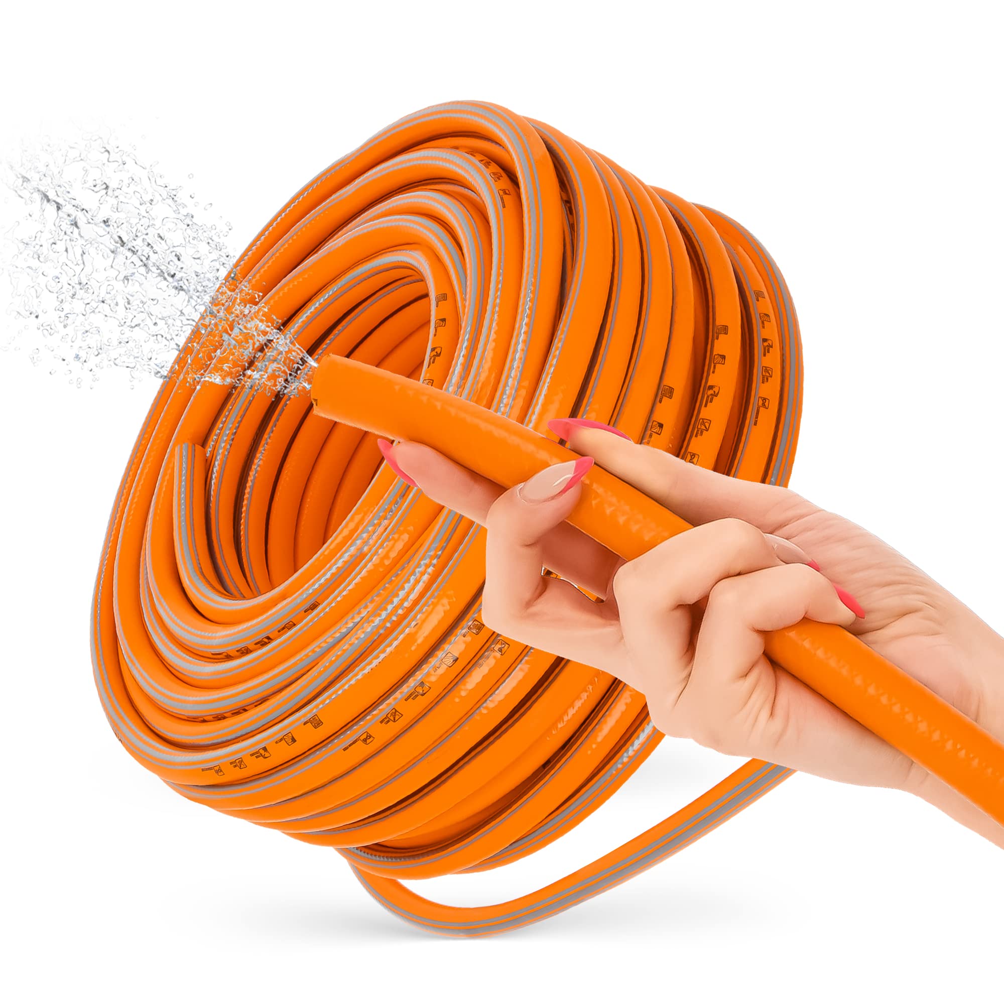 Gartenschlauch 1/2" 50 m Orange Verstärkt 3-lagig UV-Beständig Formstabiler Flexibler Gartenschlauch Bewässerung Gartenarbeit Autowäsch Panzerschlauch