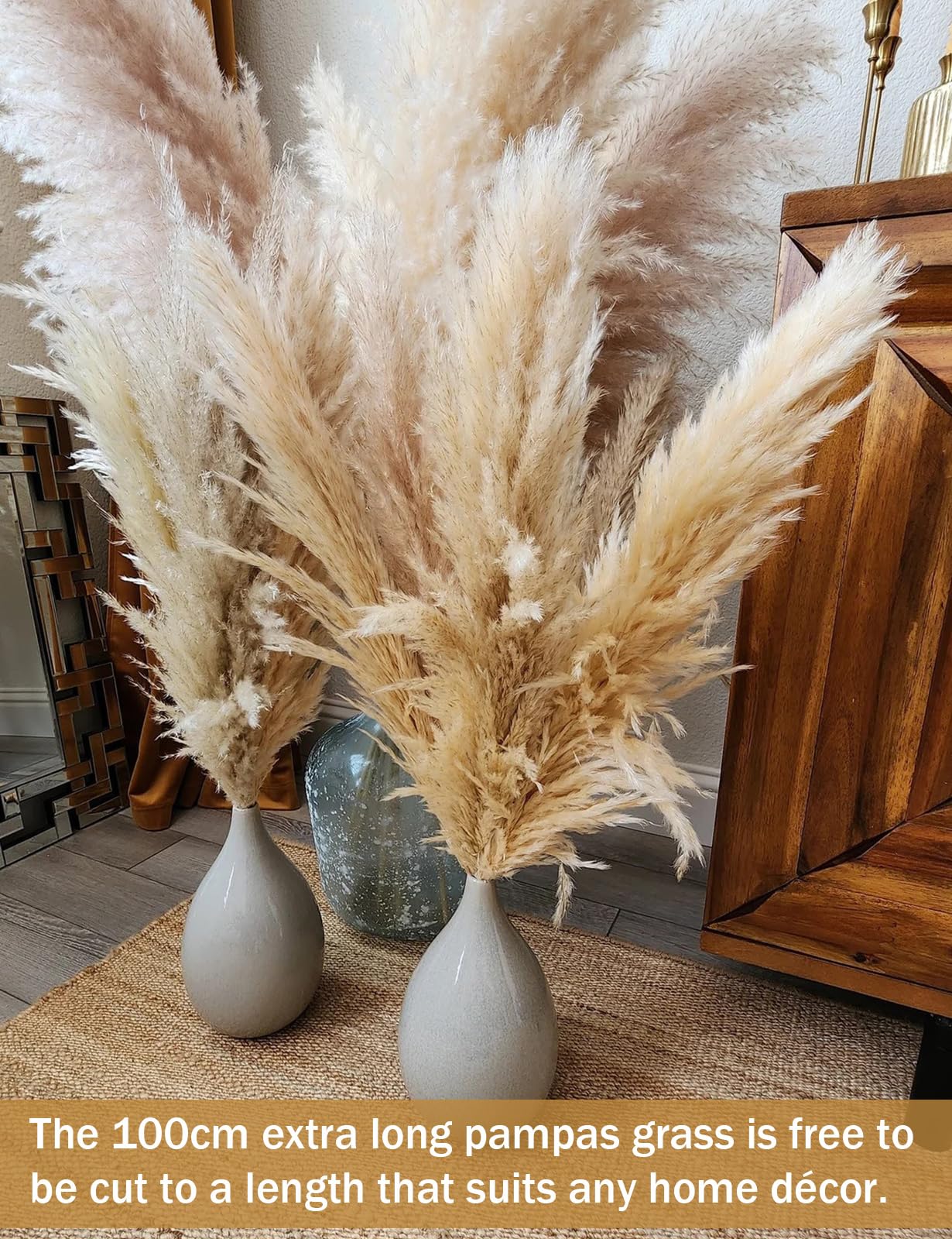 10 Stück Pampasgras Groß (39In/100cm), Pampas Grass XXL, Pampasgras für Boho DekoWohnzimmer Tisch Schlafzimmer Hochzeits Badezimmer Vase