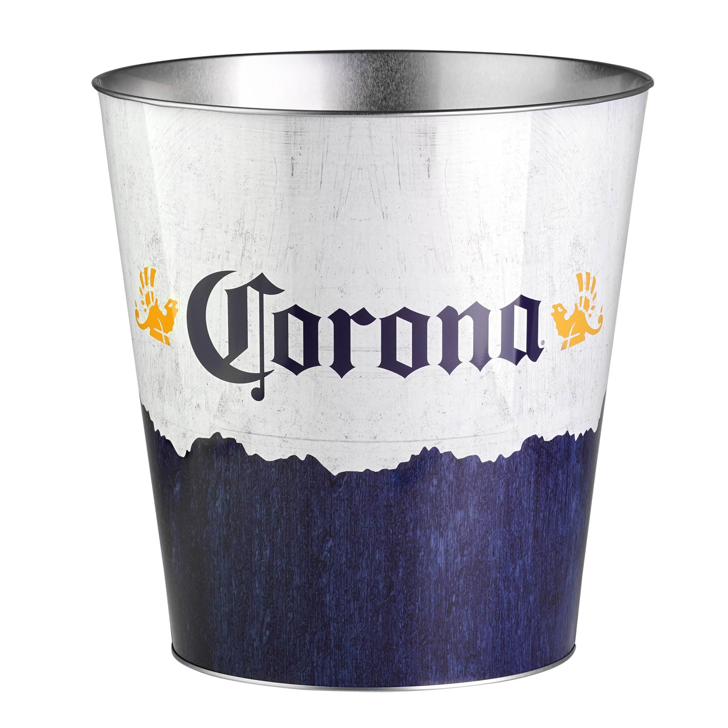 American Art Decor Metal Trash Bin - Licensed Corona Waste Basket - Small Decorative Garbage Can for Man Cave, Kitchen, Garage, Home Office, Bar & More (11.25" x 10.5" x 10.5")