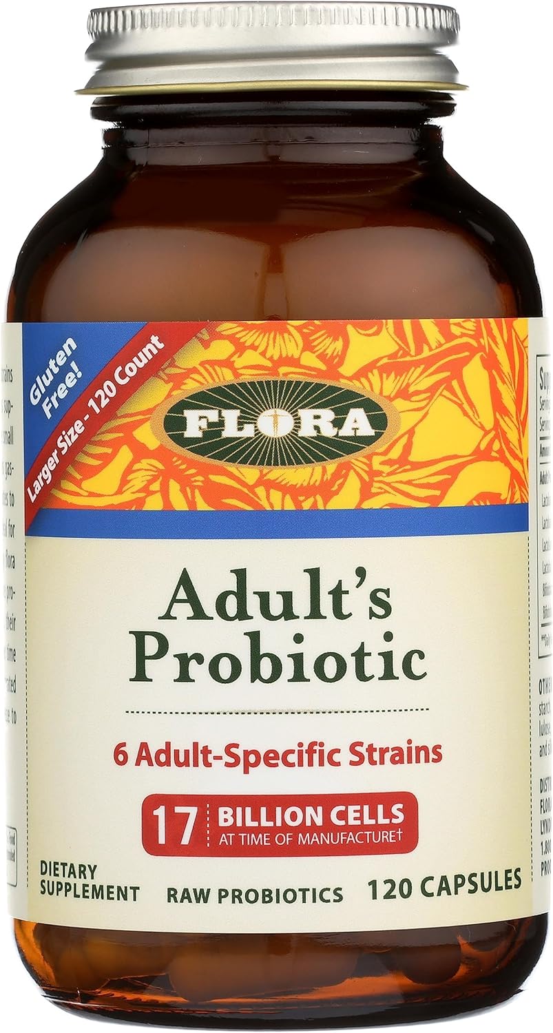 Flora – Adult’s Probiotic Blend, Six Adult-Specific Strains, Gluten Free, Raw Probiotic with 17 Billion Cells, 120 Vegetarian Capsules Flora – Adult’s Probiotic Blend, Six Adult-Specific Strains, Gluten Free, Raw Probiotic with 17 Billion Cells, 120 Vegetarian Capsules