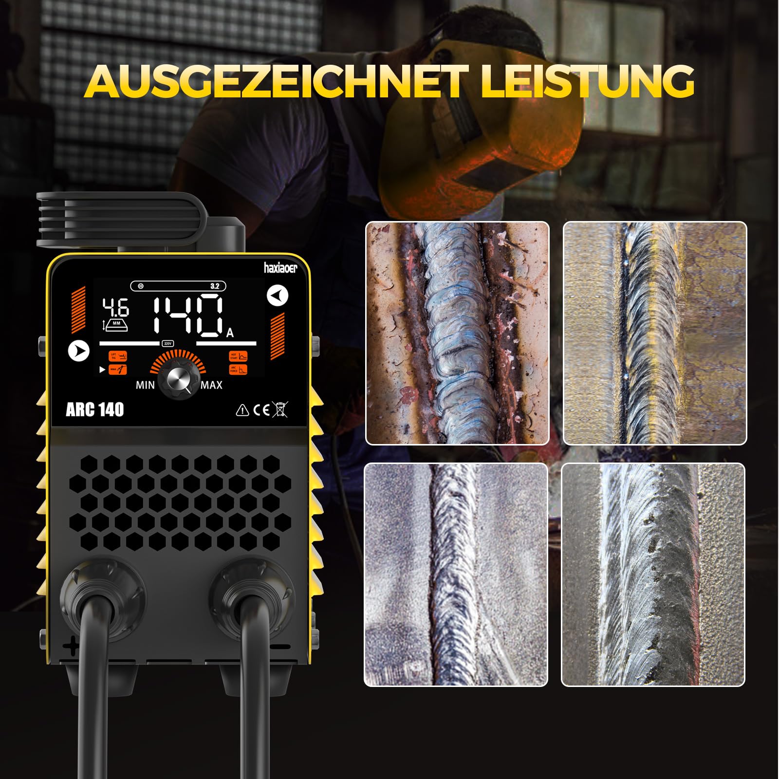 haxiaoer ARC140 Elektroden Schweißgerät – 140 A 230V IGBT DC Inverter Schweißgerät mit Lift TIG, LED-Anzeige, Anti-Stick, Hot Start, ARC Force, 10 Rods
